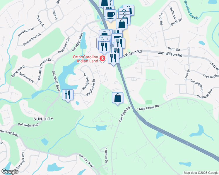 map of restaurants, bars, coffee shops, grocery stores, and more near 2230 Orson Drive in Indian Land