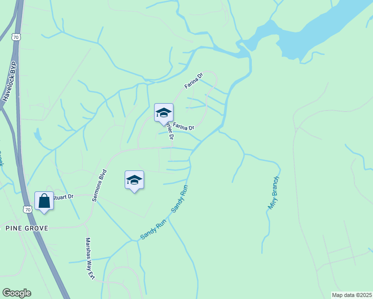 map of restaurants, bars, coffee shops, grocery stores, and more near 911 Sermons Rd in Havelock
