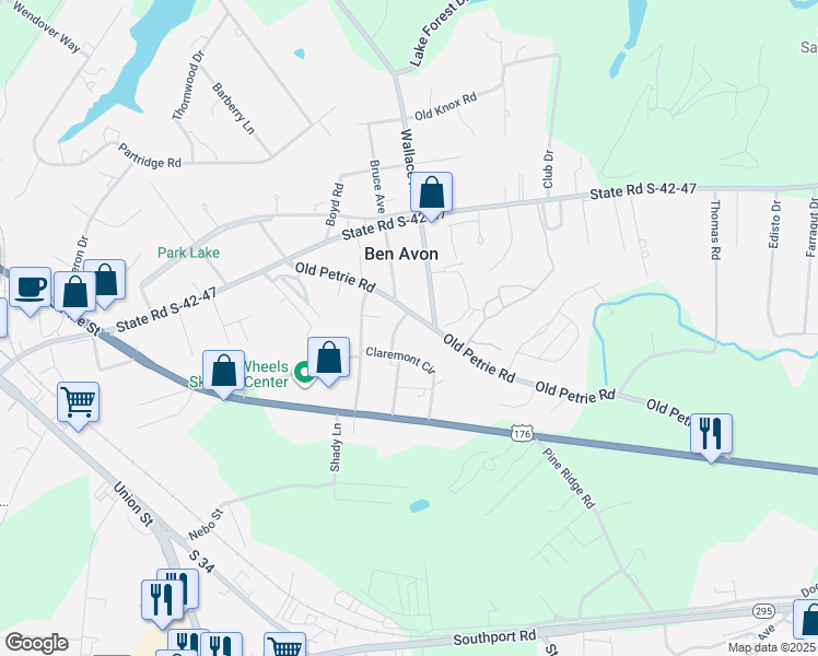 map of restaurants, bars, coffee shops, grocery stores, and more near 409 Claremont Circle in Spartanburg