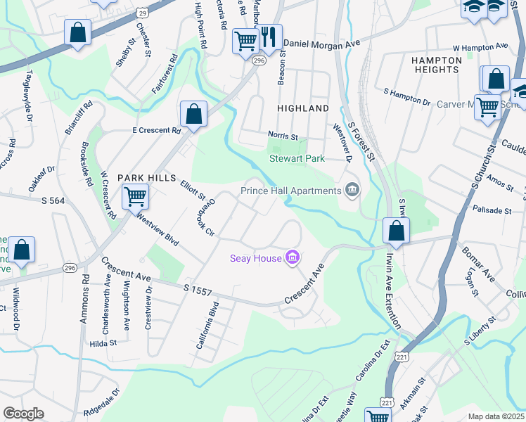 map of restaurants, bars, coffee shops, grocery stores, and more near 400 Yardley Court in Spartanburg