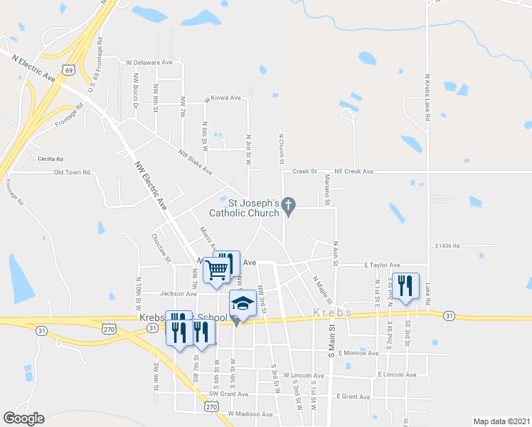 map of restaurants, bars, coffee shops, grocery stores, and more near 190 Osage Avenue in McAlester