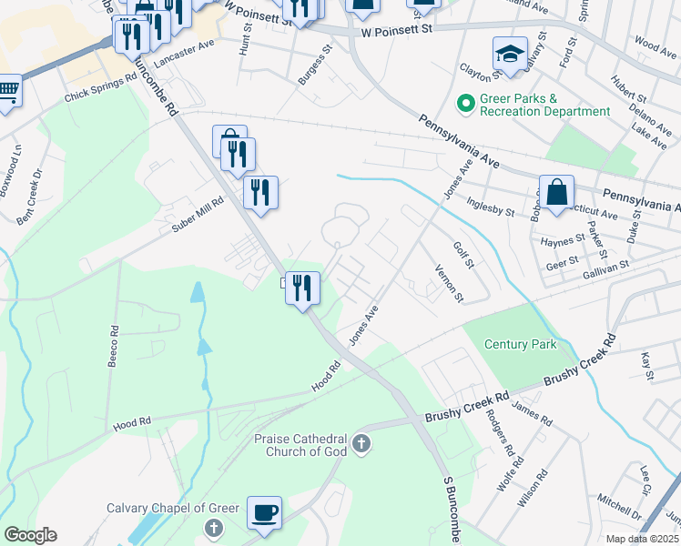 map of restaurants, bars, coffee shops, grocery stores, and more near 600 Davola Place in Greer