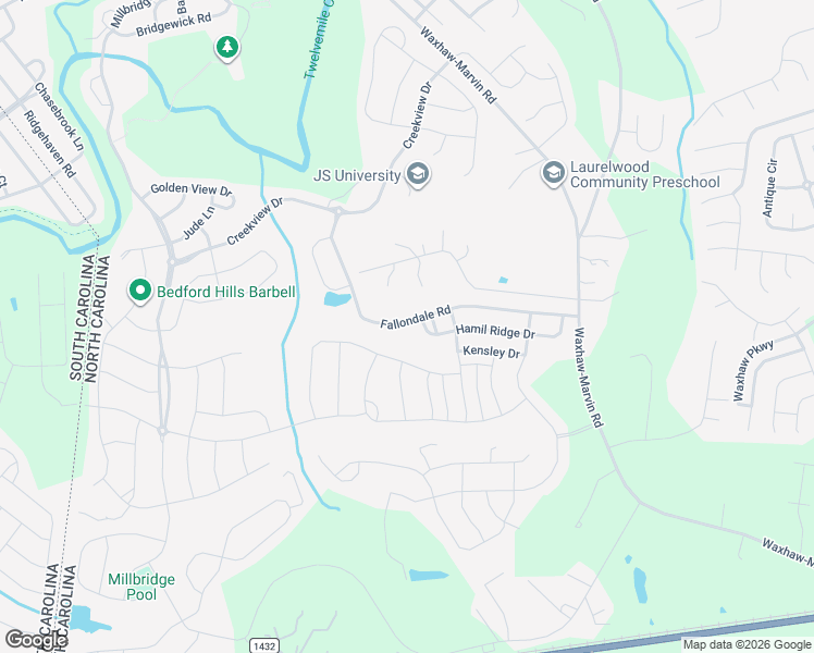 map of restaurants, bars, coffee shops, grocery stores, and more near 6013 Fallondale Road in Waxhaw