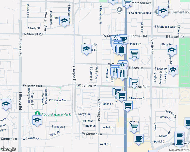map of restaurants, bars, coffee shops, grocery stores, and more near 1539 Wallis Avenue in Santa Maria