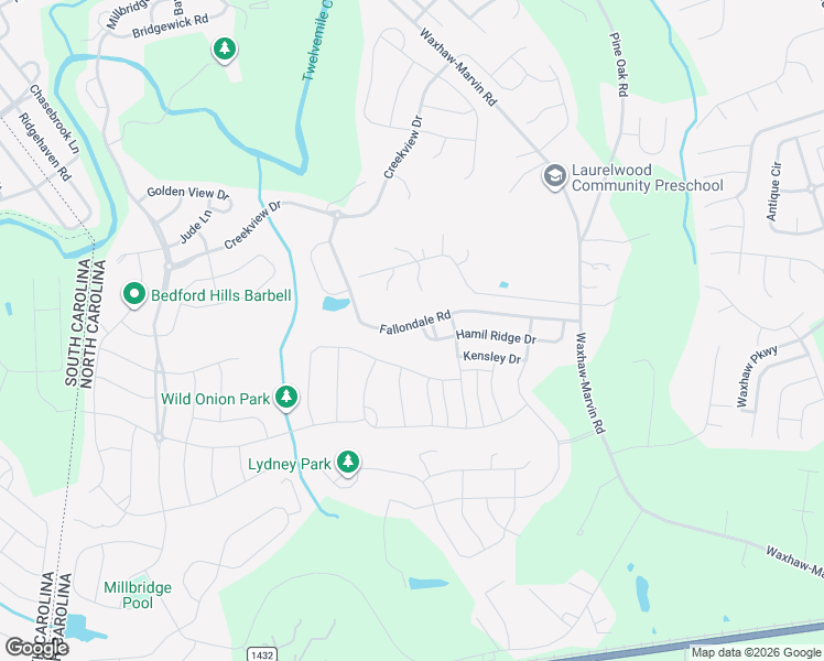 map of restaurants, bars, coffee shops, grocery stores, and more near 5000 Fallondale Road in Waxhaw