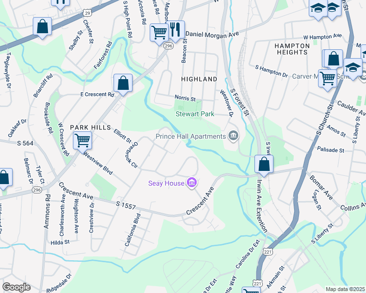 map of restaurants, bars, coffee shops, grocery stores, and more near 411 Yardley Court in Spartanburg
