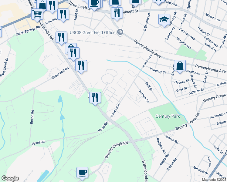 map of restaurants, bars, coffee shops, grocery stores, and more near 600 Davola Place in Greer