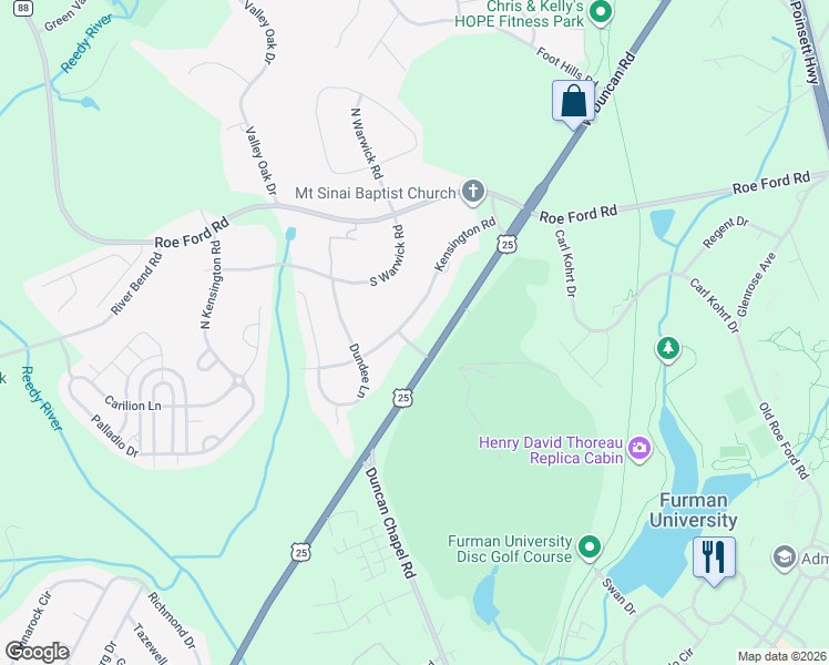 map of restaurants, bars, coffee shops, grocery stores, and more near 19 Kensington Road in Greenville