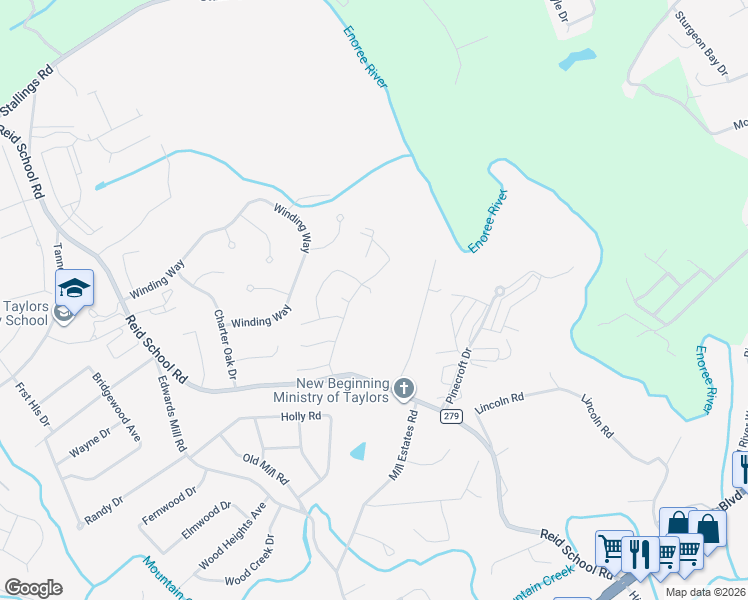 map of restaurants, bars, coffee shops, grocery stores, and more near 1 Echo Valley Drive in Taylors