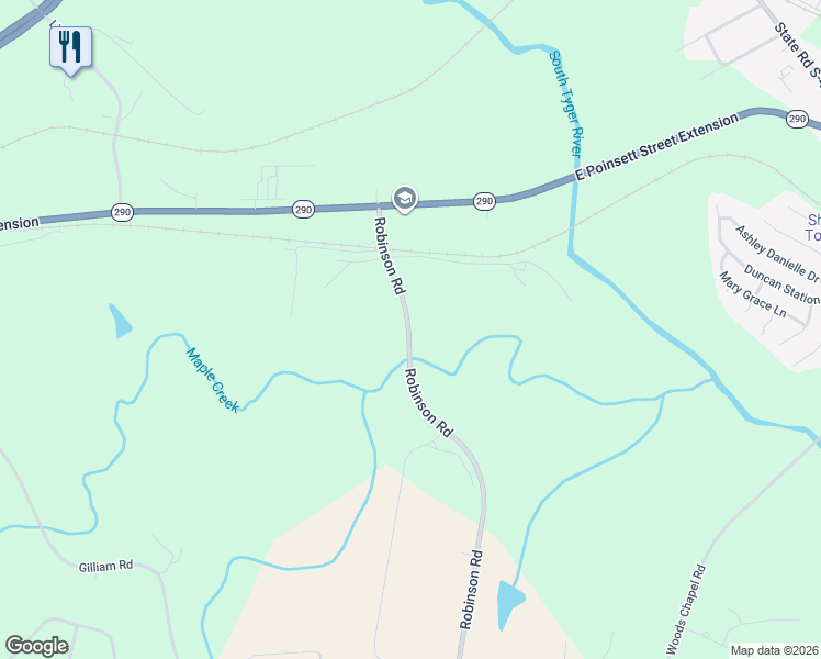 map of restaurants, bars, coffee shops, grocery stores, and more near 487 Robinson Road in Greer