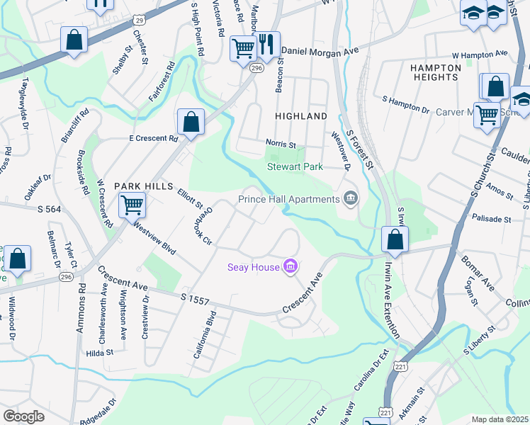 map of restaurants, bars, coffee shops, grocery stores, and more near 404 Yardley Court in Spartanburg