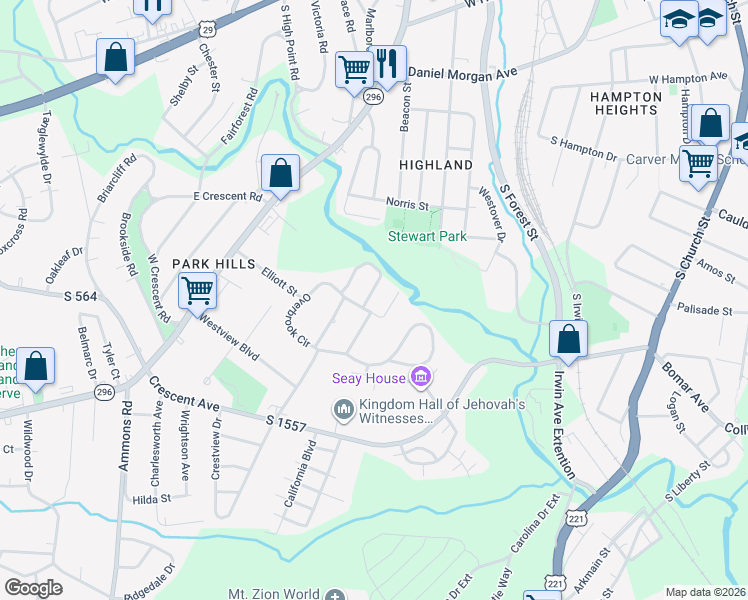 map of restaurants, bars, coffee shops, grocery stores, and more near 516 Pennwood Drive in Spartanburg