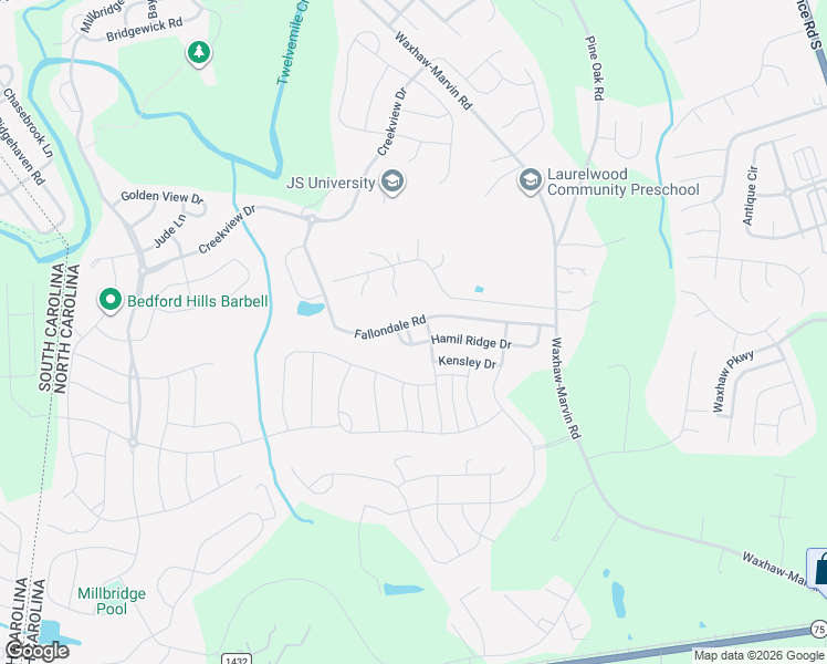 map of restaurants, bars, coffee shops, grocery stores, and more near 1007 Dunhill Lane in Waxhaw