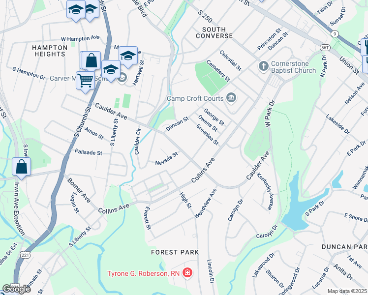 map of restaurants, bars, coffee shops, grocery stores, and more near 384 Caulder Avenue in Spartanburg