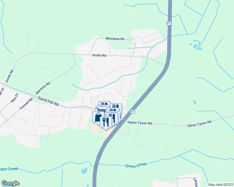 map of restaurants, bars, coffee shops, grocery stores, and more near 1301 Bill Drive in Fayetteville