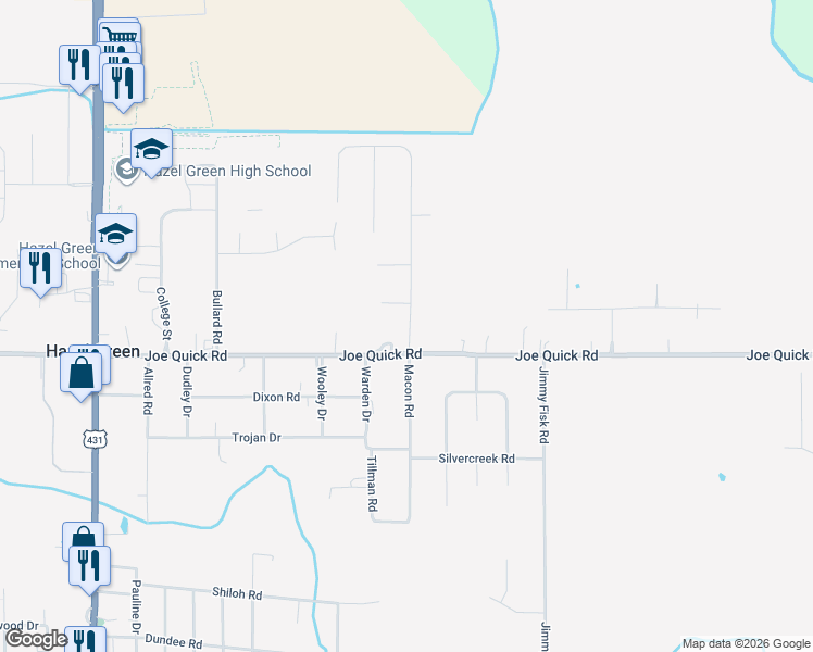 map of restaurants, bars, coffee shops, grocery stores, and more near 100 Landing Circle in Hazel Green