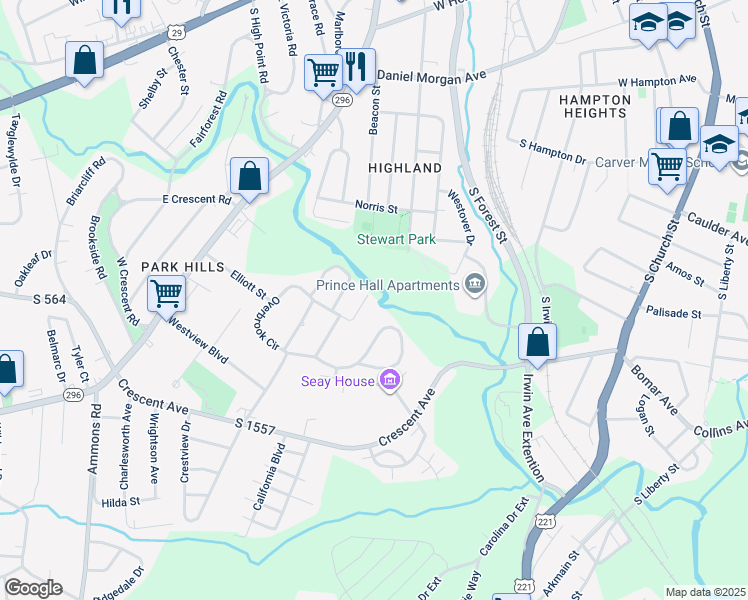 map of restaurants, bars, coffee shops, grocery stores, and more near 411 Yardley Court in Spartanburg