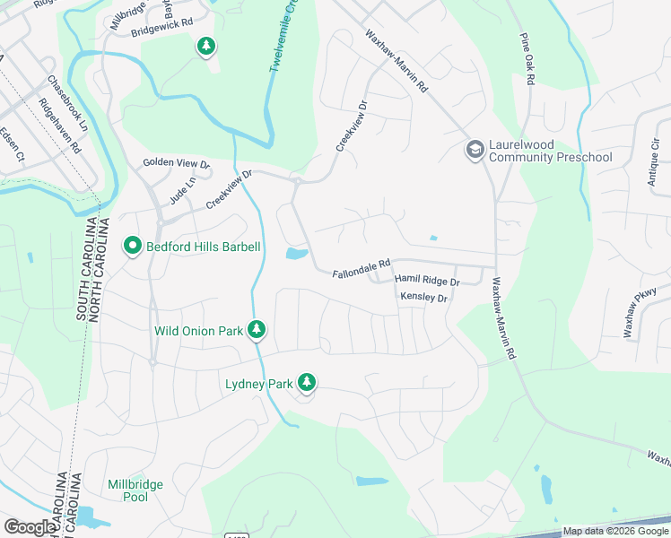 map of restaurants, bars, coffee shops, grocery stores, and more near 6020 Fallondale Road in Waxhaw