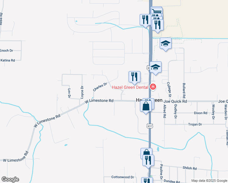 map of restaurants, bars, coffee shops, grocery stores, and more near 126 Sutton Drive in Hazel Green