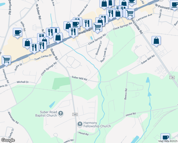 map of restaurants, bars, coffee shops, grocery stores, and more near 15 Dill Creek Court in Greer