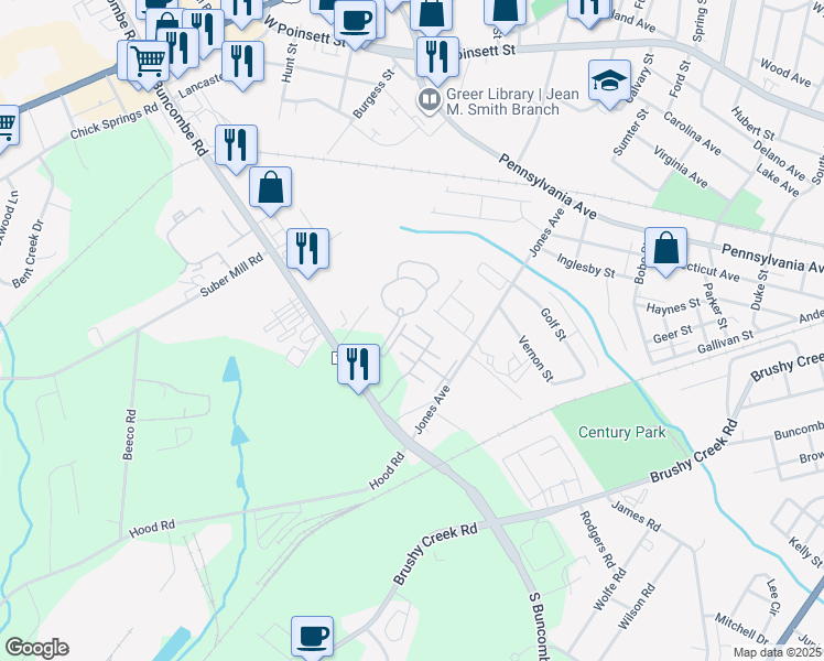 map of restaurants, bars, coffee shops, grocery stores, and more near 600 Davola Place in Greer