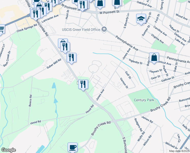 map of restaurants, bars, coffee shops, grocery stores, and more near 600 Davola Place in Greer