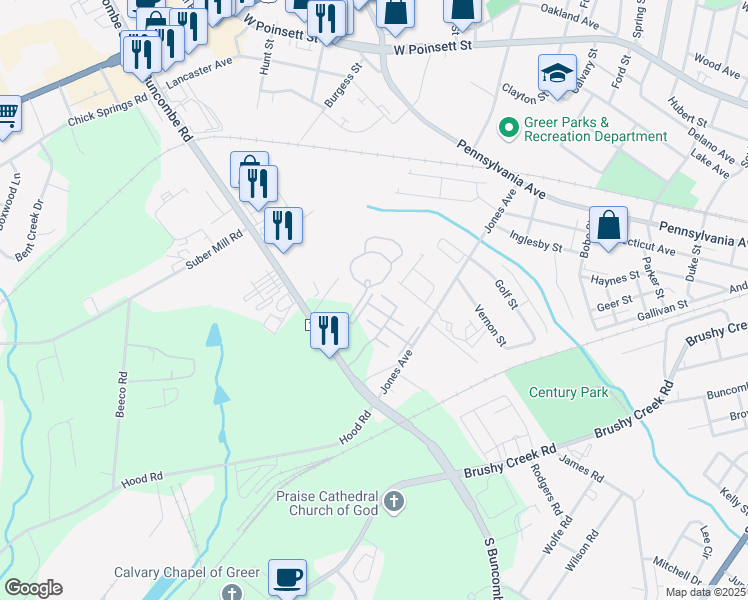 map of restaurants, bars, coffee shops, grocery stores, and more near 600 Davola Place in Greer