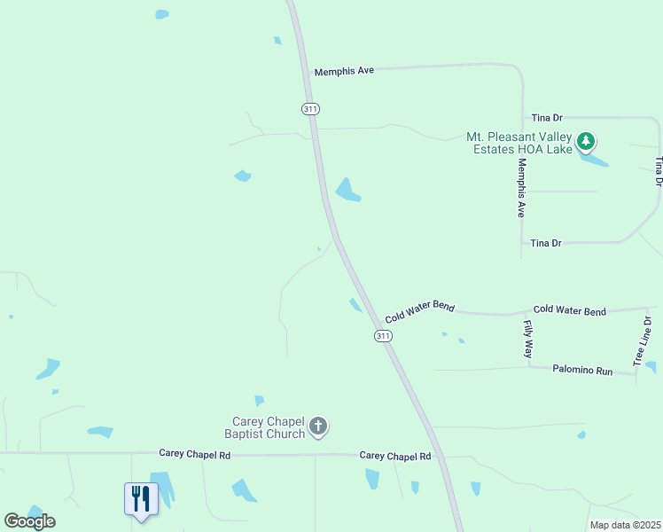 map of restaurants, bars, coffee shops, grocery stores, and more near 6631 Mississippi 311 in Holly Springs