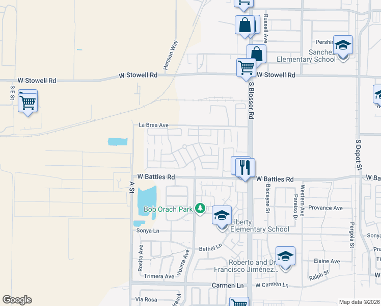 map of restaurants, bars, coffee shops, grocery stores, and more near 1544 Madison Lane in Santa Maria