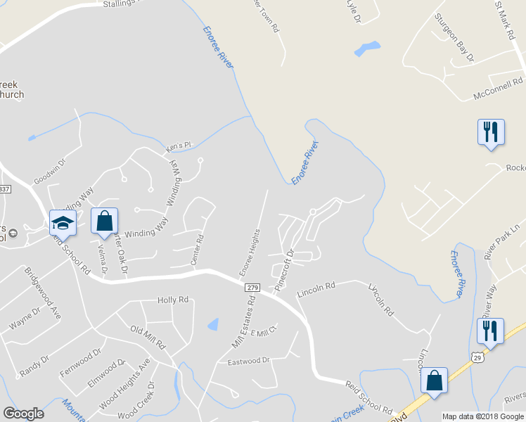 map of restaurants, bars, coffee shops, grocery stores, and more near 20 Enoree Heights in Taylors