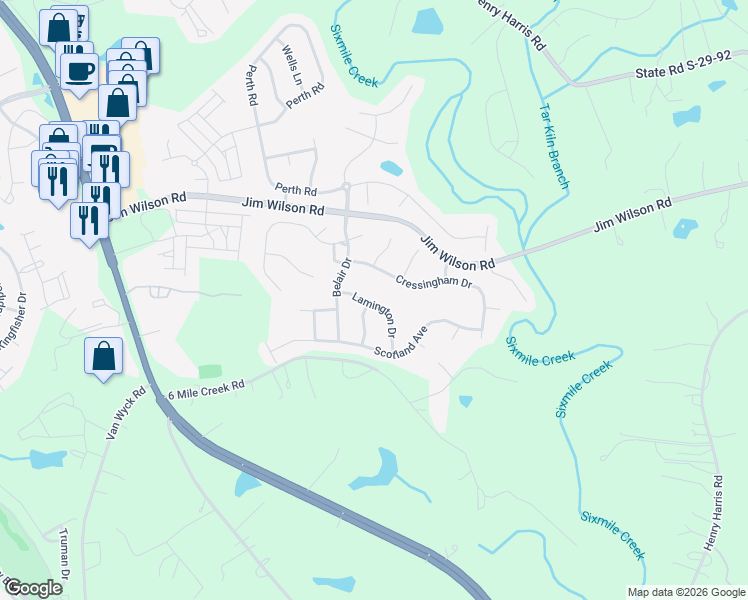 map of restaurants, bars, coffee shops, grocery stores, and more near 7847 Lamington Drive in Indian Land