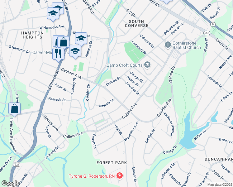 map of restaurants, bars, coffee shops, grocery stores, and more near 384 Caulder Avenue in Spartanburg