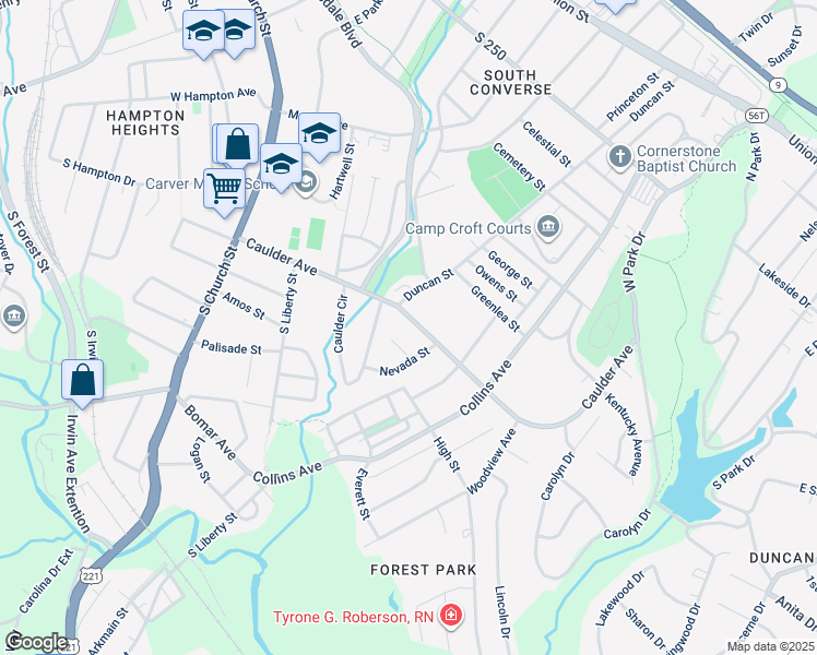 map of restaurants, bars, coffee shops, grocery stores, and more near 329 Caulder Avenue in Spartanburg