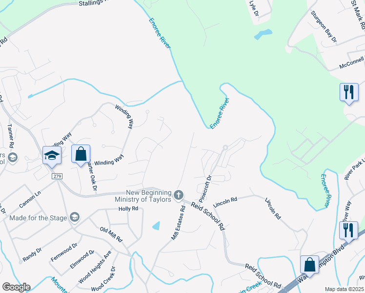 map of restaurants, bars, coffee shops, grocery stores, and more near 20 Enoree Heights in Taylors