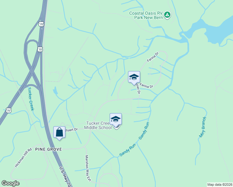 map of restaurants, bars, coffee shops, grocery stores, and more near 108 Lee K Allen Drive in Havelock