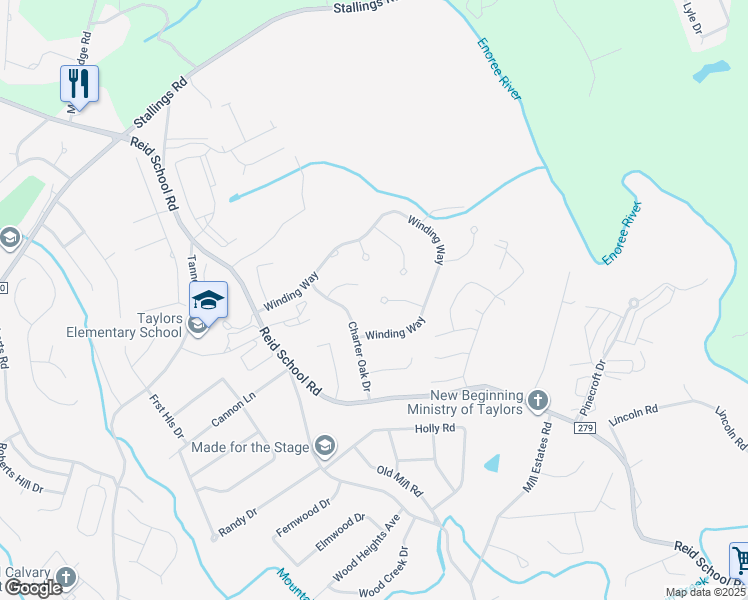 map of restaurants, bars, coffee shops, grocery stores, and more near 1018 Fox Row in Taylors