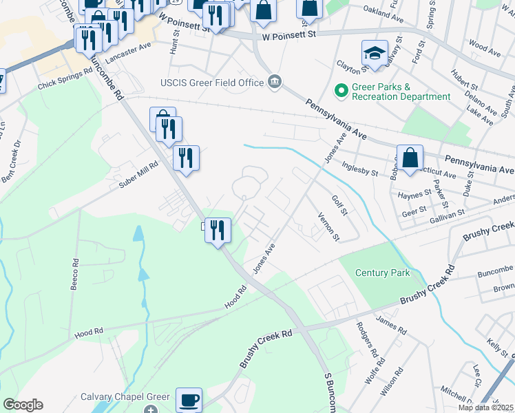 map of restaurants, bars, coffee shops, grocery stores, and more near 600 Davola Place in Greer