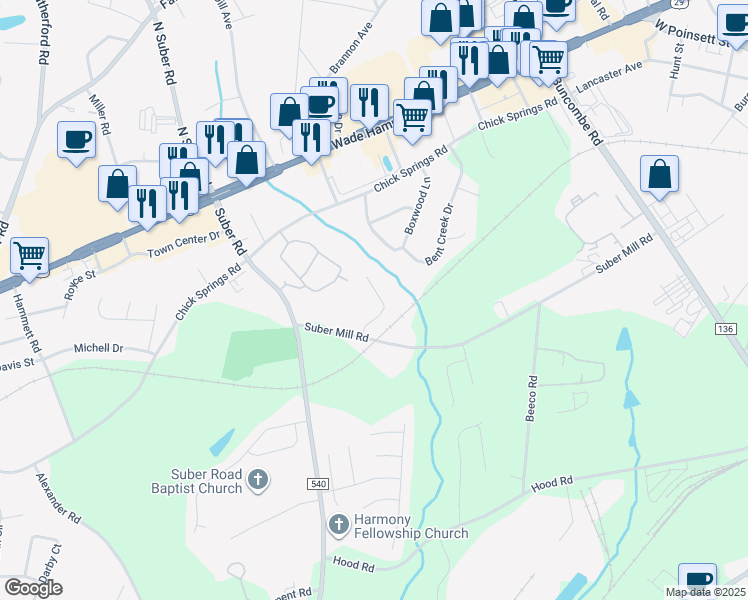 map of restaurants, bars, coffee shops, grocery stores, and more near 15 Dill Creek Court in Greer