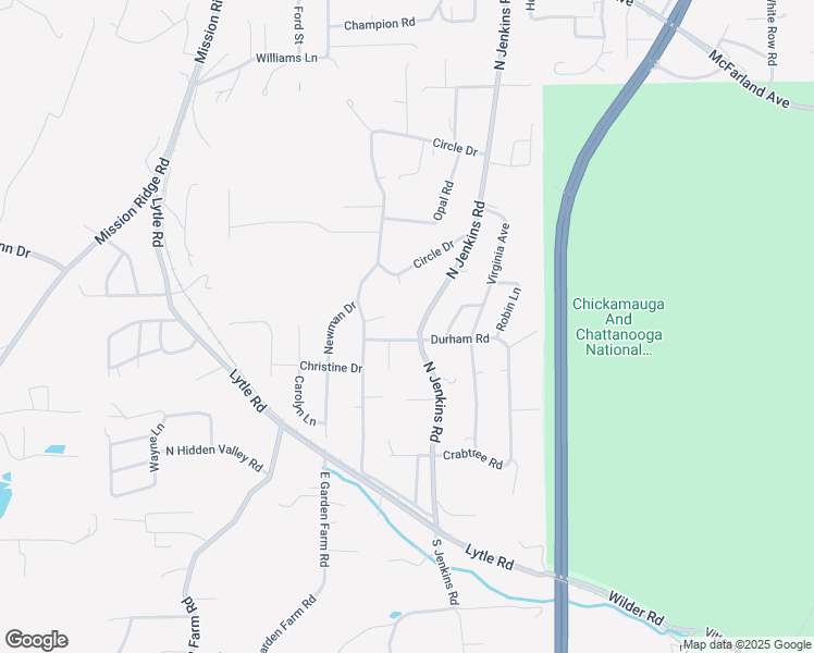 map of restaurants, bars, coffee shops, grocery stores, and more near 373 North Jenkins Road in Rossville