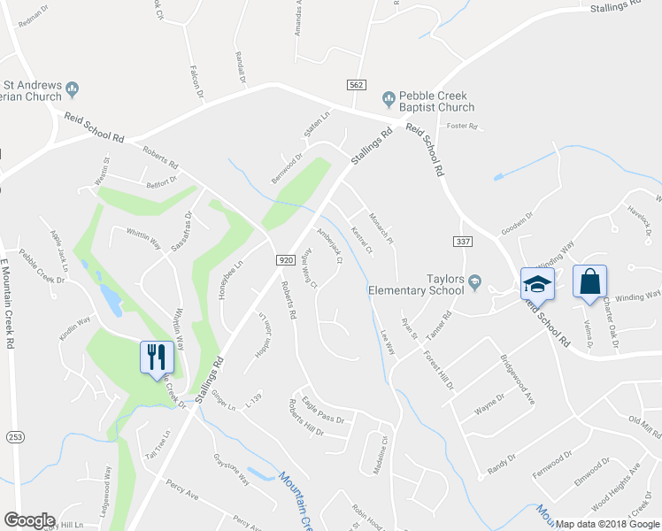 map of restaurants, bars, coffee shops, grocery stores, and more near 16 Amberjack Court in Taylors