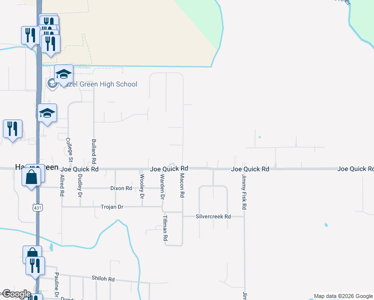 map of restaurants, bars, coffee shops, grocery stores, and more near 100 Landing Circle in Hazel Green