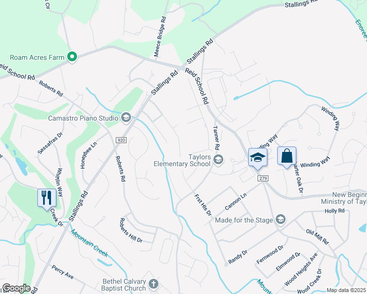 map of restaurants, bars, coffee shops, grocery stores, and more near 121 Monarch Place in Taylors