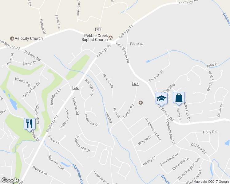 map of restaurants, bars, coffee shops, grocery stores, and more near 121 Monarch Place in Taylors