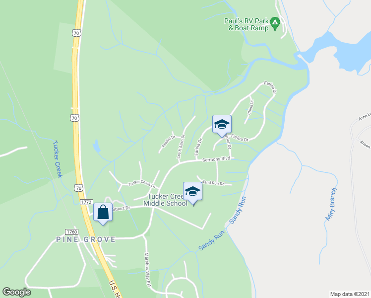 map of restaurants, bars, coffee shops, grocery stores, and more near 108 Lee K Allen Drive in Havelock