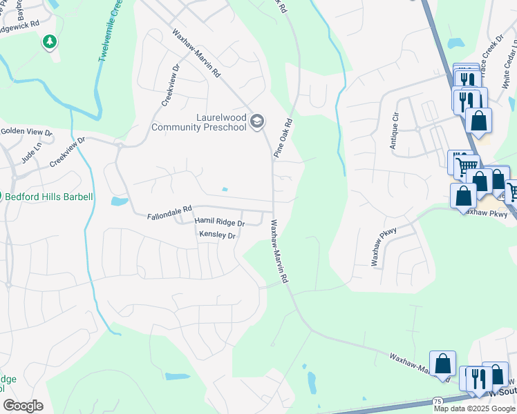 map of restaurants, bars, coffee shops, grocery stores, and more near 2002 Fallondale Road in Waxhaw