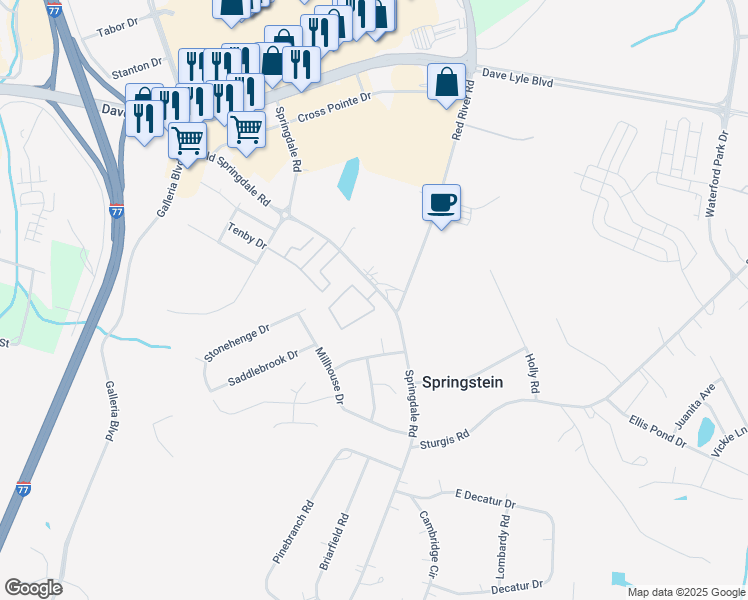map of restaurants, bars, coffee shops, grocery stores, and more near 1103 Springdale Road in Rock Hill