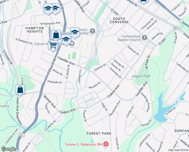 map of restaurants, bars, coffee shops, grocery stores, and more near 329 Caulder Avenue in Spartanburg
