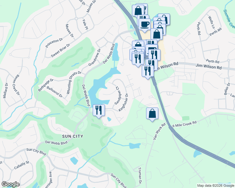 map of restaurants, bars, coffee shops, grocery stores, and more near 26467 Sandpiper Court in Indian Land