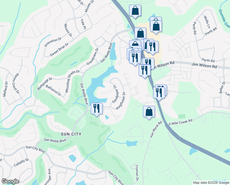 map of restaurants, bars, coffee shops, grocery stores, and more near 26467 Sandpiper Court in Indian Land