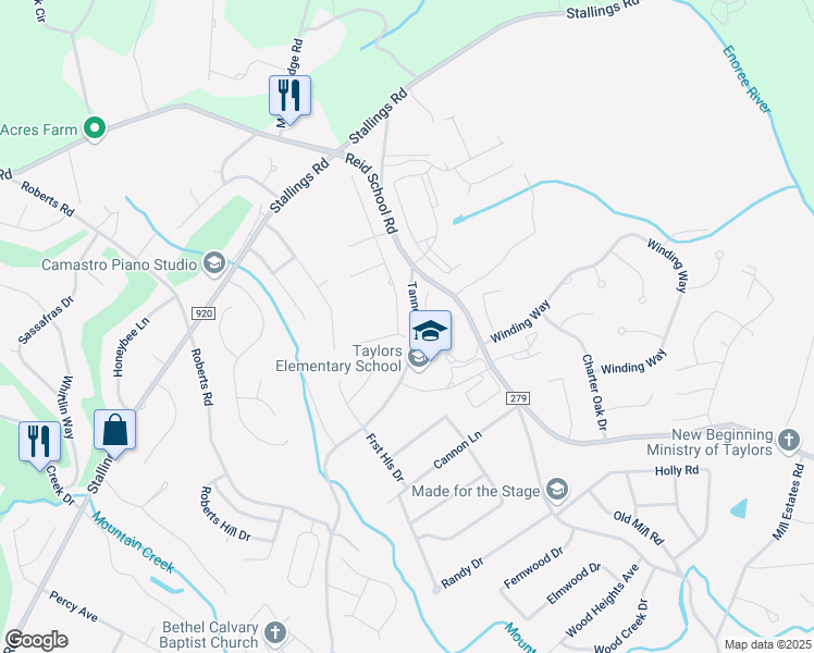 map of restaurants, bars, coffee shops, grocery stores, and more near 10 Tanner Road in Taylors